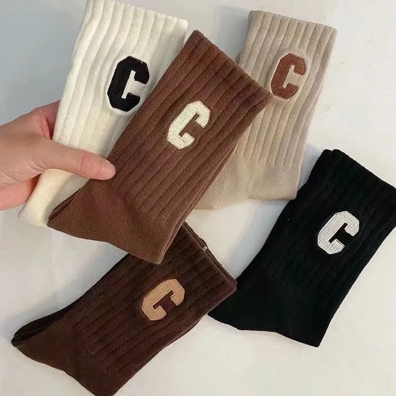 Set 10 Đôi Tất Cao Cổ Tông Nâu Họa Tiết Chữ C Siêu Hot Phong Cách Hàn tt22