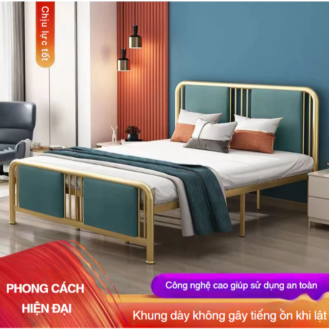 Giường Sắt Phong Cách Hiện Đại, Giường sắt Bắc Âu, Khung Sắt Cạnh Bo Cong Mềm Mại Nhẹ Nhàng Sang Trọng