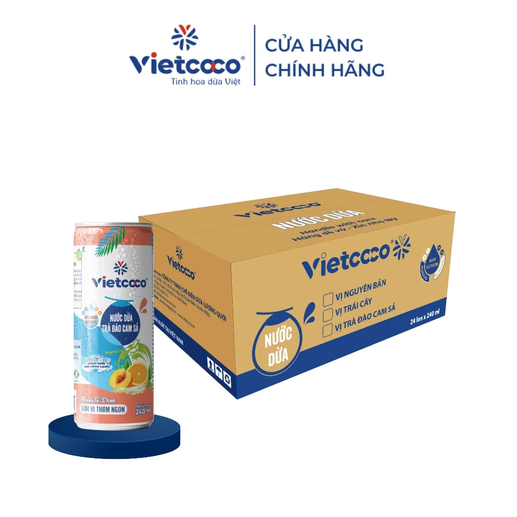 [THÙNG 24 LON]  Nước dừa trà đào cam sả Vietcoco 240ml
