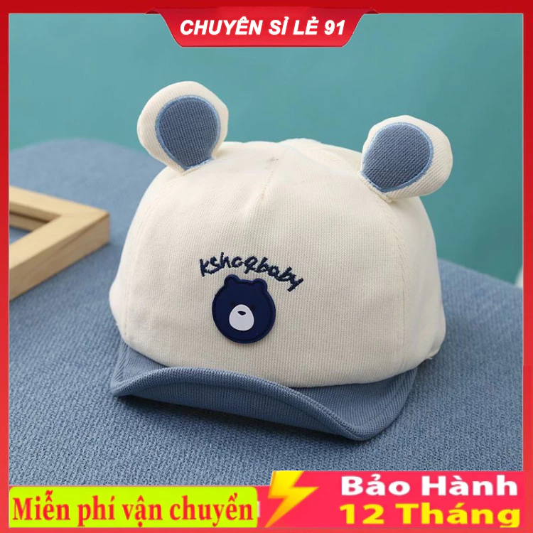 Mũ lưỡi trai cotton tai gấu cho bé trai, gái 5-36 tháng - Nón chống tia UV, thoáng khí không gây kích ứng da cho trẻ em