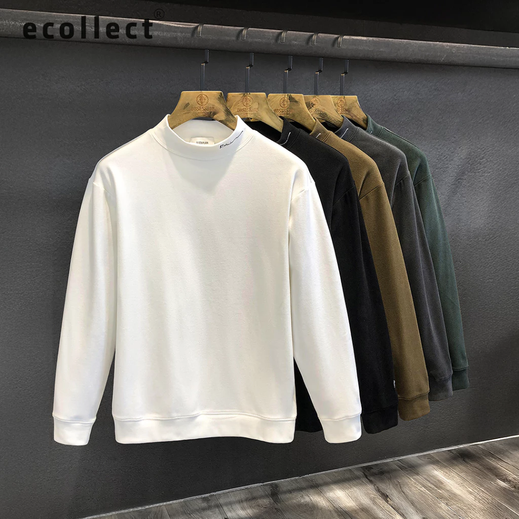 Áo Thun Nhiệt Nam Cổ Cao Thêu Chữ ECOLLECT #GN03, Chất Liệu Cotton Cào Bông 300gsm, Mềm Mịn, Ấm áp mùa thu đông