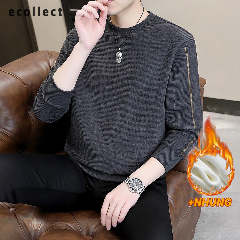 Áo sweater nỉ nhung tăm dày ép lông ECOLLECT dành cho nam ấm áp may chỉ nổi tinh tế, mới thu đông 2024 - SW05
