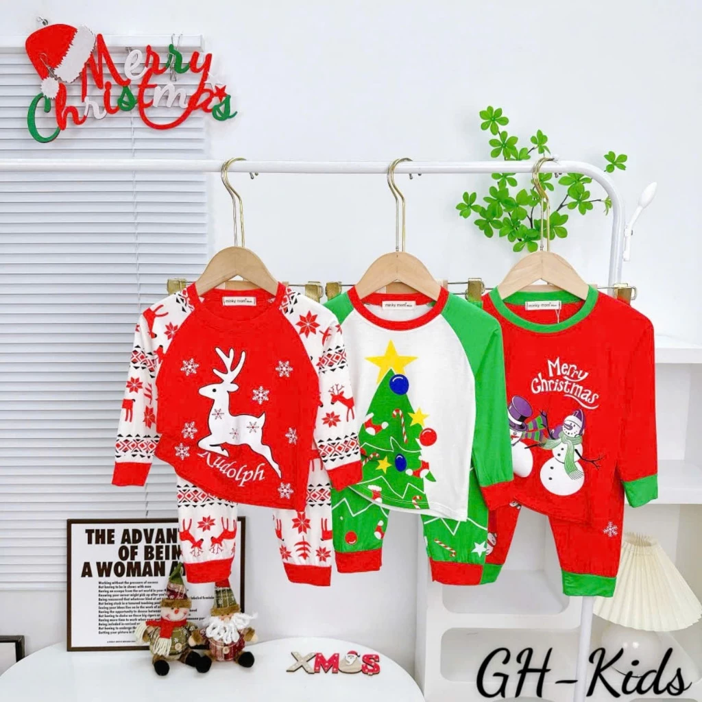 [ XẢ KHO LẺ SIZE ] Bộ Dài Noel Thun Lạnh Cho Bé từ 9-26kg Cao 80-125Cm Mềm Mịn Dễ Thương