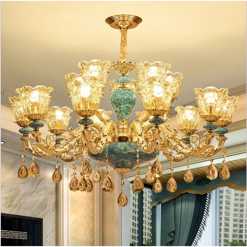 Đèn Chùm 15 Tay Đúc Đặc Không Gỉ, Chao Và Thân Đúc, Phù Hợp Trang Trí Phòng Khách, Nhà Hàng , Khách Sạn[ Kèm Bóng LED]