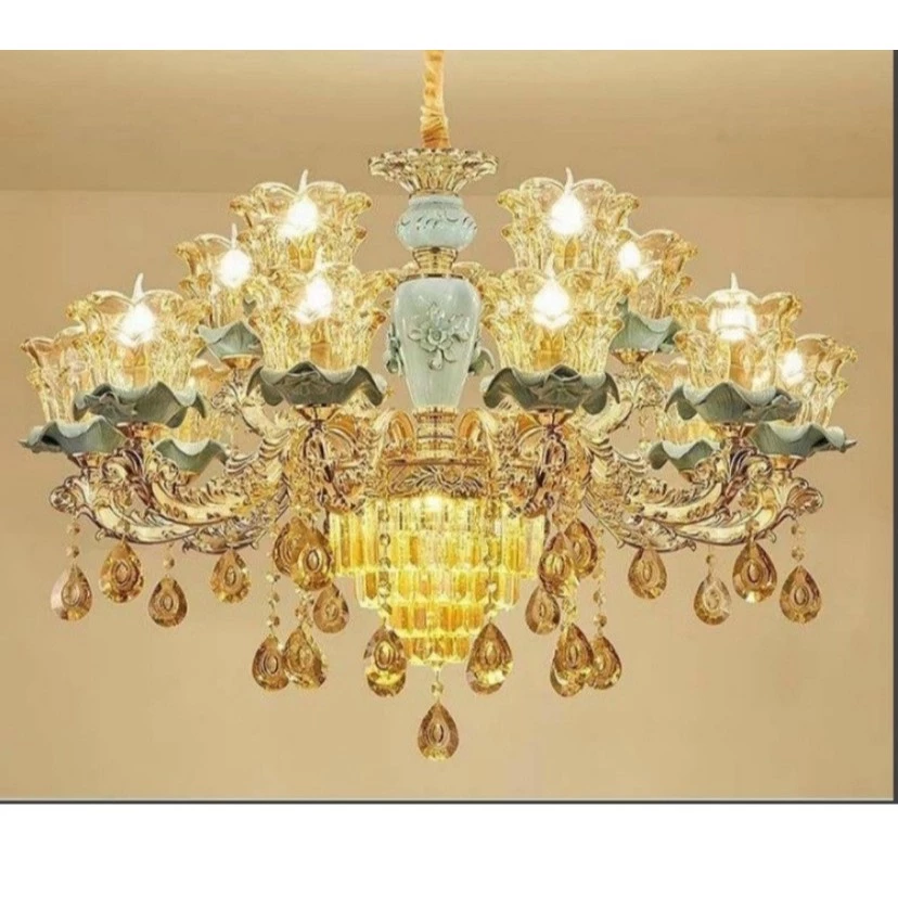 Đèn Chùm 15Tay Pha Lê Hoàng Gia Cao Cấp Chất Liệu Đúc Dùng Trang Trí Phòng Khách, Nhà Hàng, Khách Sạn [ Bảo Hành 5 Năm ]