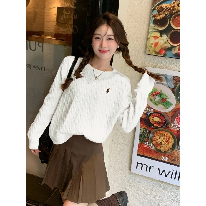 Áo len dài tay thêu ngựa dệt kim len thừng mềm mịn hot trend màu trắng màu xanh than phong cách hàn quốc 23thang9 302