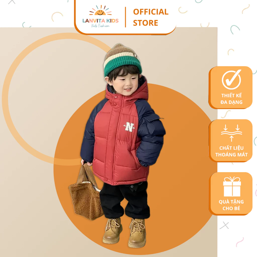 Ao phao lõi bông chữ N dành cho bé size từ 9-25kg bền đẹp, ấm áp mua đông.