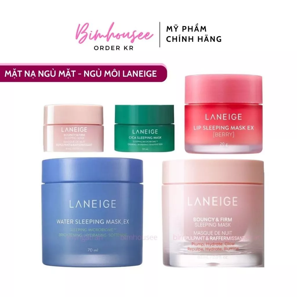 Mặt nạ ngủ Bouncy Firm cấp nước xanh hồng Cica Water Sleeping Mask 70ml 60ml 10ml 25ml mini