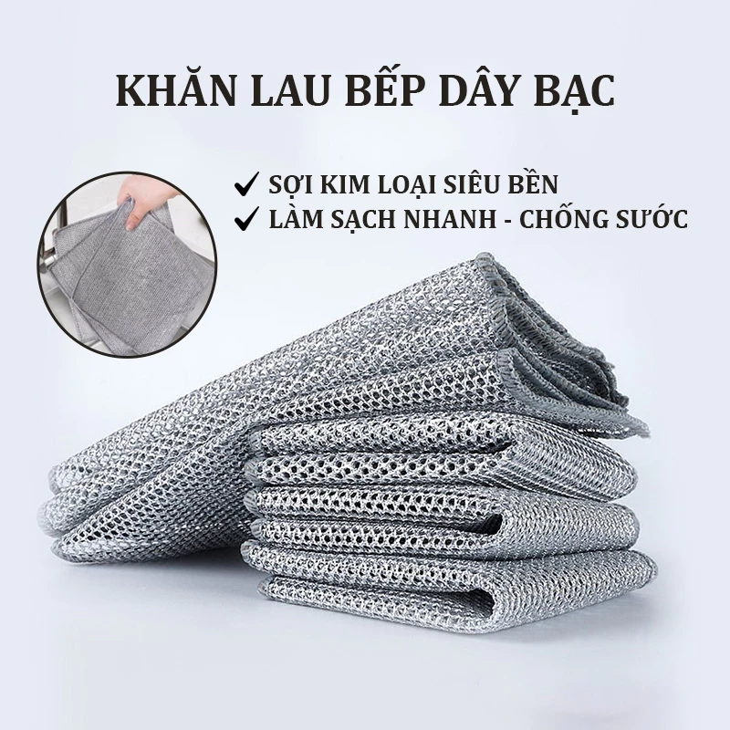 COMBO 5- 10 Khăn Rửa Chén Bát Lau Bếp Sợi Kim Loại, Miếng Cọ Rửa Đa Năng Giẻ Rửa Bát Đĩa Tiện Dụng