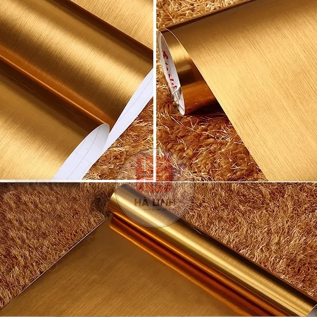 Decal nhôm xước màu vàng, decal xước dán tủ lạnh thang máy sẵn keo cao cấp khổ ngang 1.2m