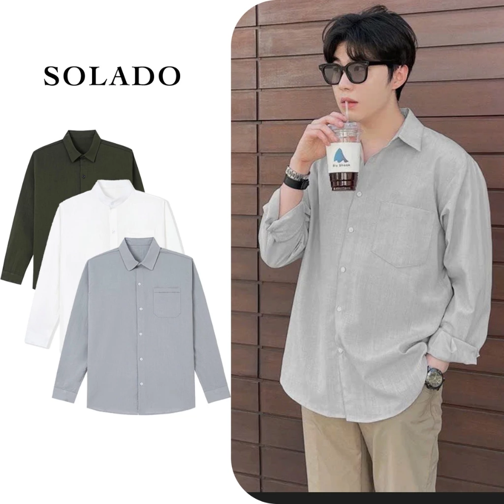 Áo Sơ Mi Nam Dài Tay Cổ Bẻ Vải Đũi LINEN Form Suông Hàn Quốc SOLADO SM02