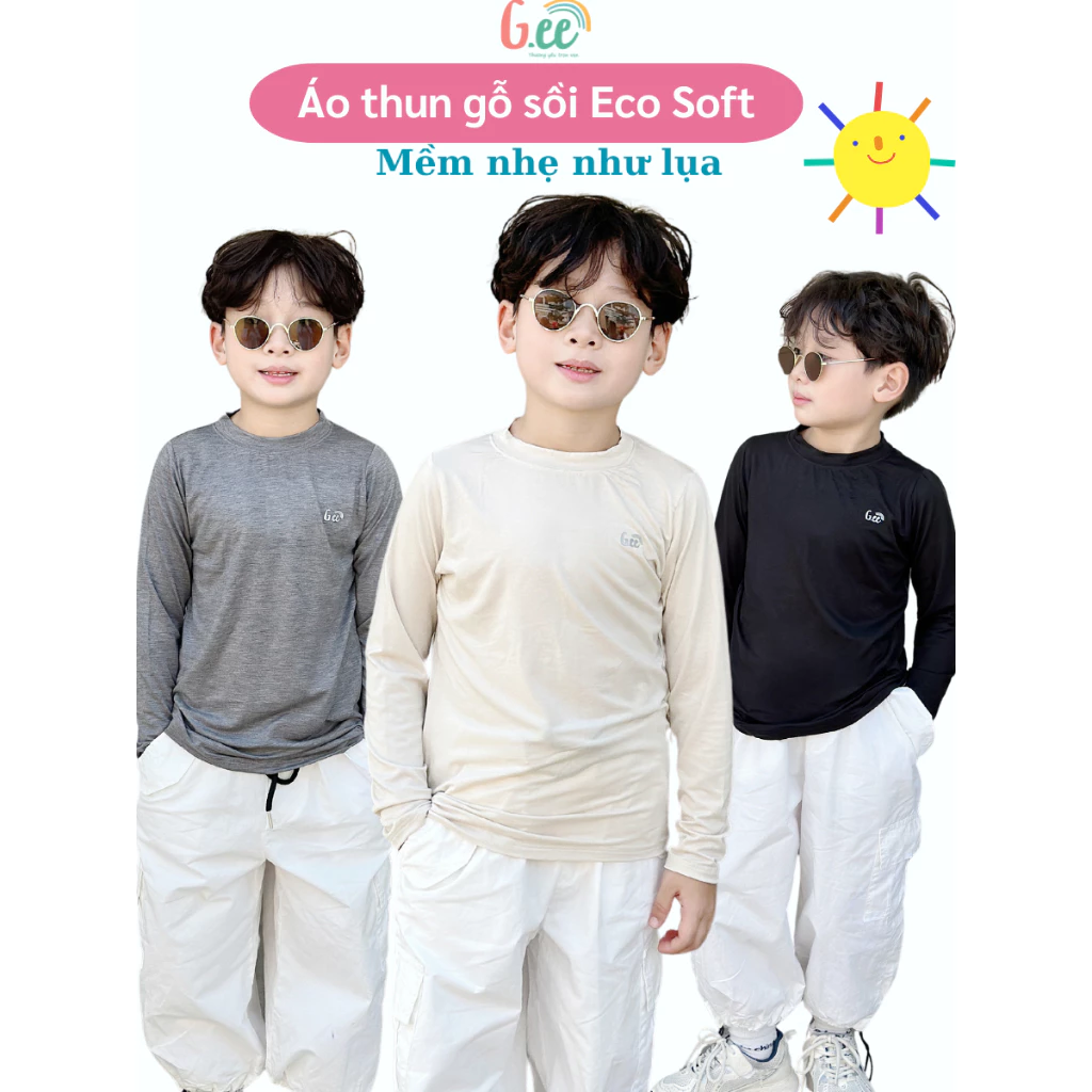 Áo thun dài tay, áo giữ bé trai vải gỗ sồi ECO SOFT mềm nhẹ như lụa, mặc êm giữ nhiệt tốt size từ 6 đến 65kg