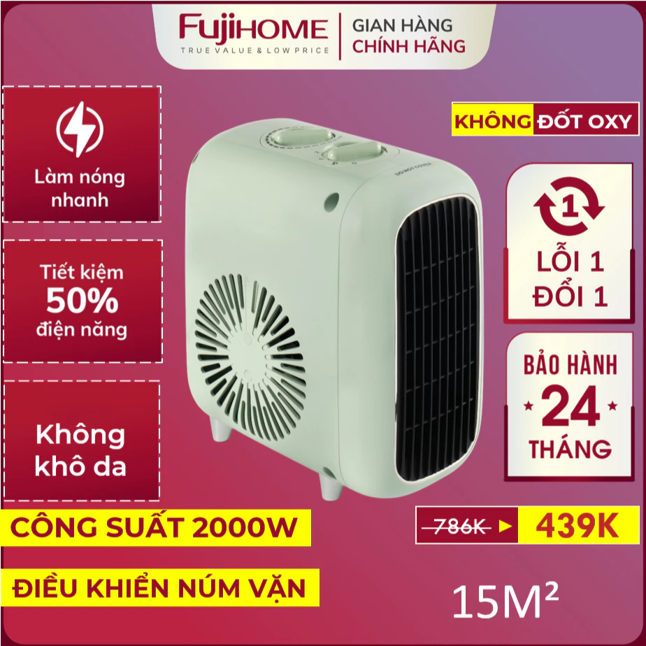 Máy sưởi ấm Nhập Khẩu không khô da FUJIHOME, quạt sưởi gốm không đốt oxy tiết kiệm điện heater mini phòng nhỏ