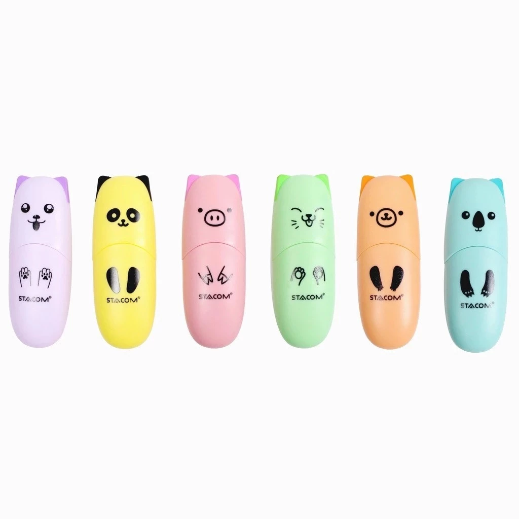 Bút dạ quang cute 1 đầu, bút highlight pastel Stacom HL001 các màu mực