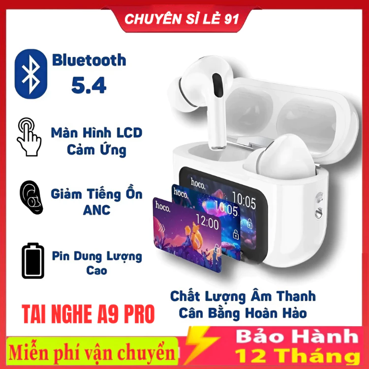 Tai Nghe Bluethooth A9 pro ANC/ENC giảm tiếng ồn - Màn hình LCD cảm ứng - Micro tích hợp - Bass siêu căng