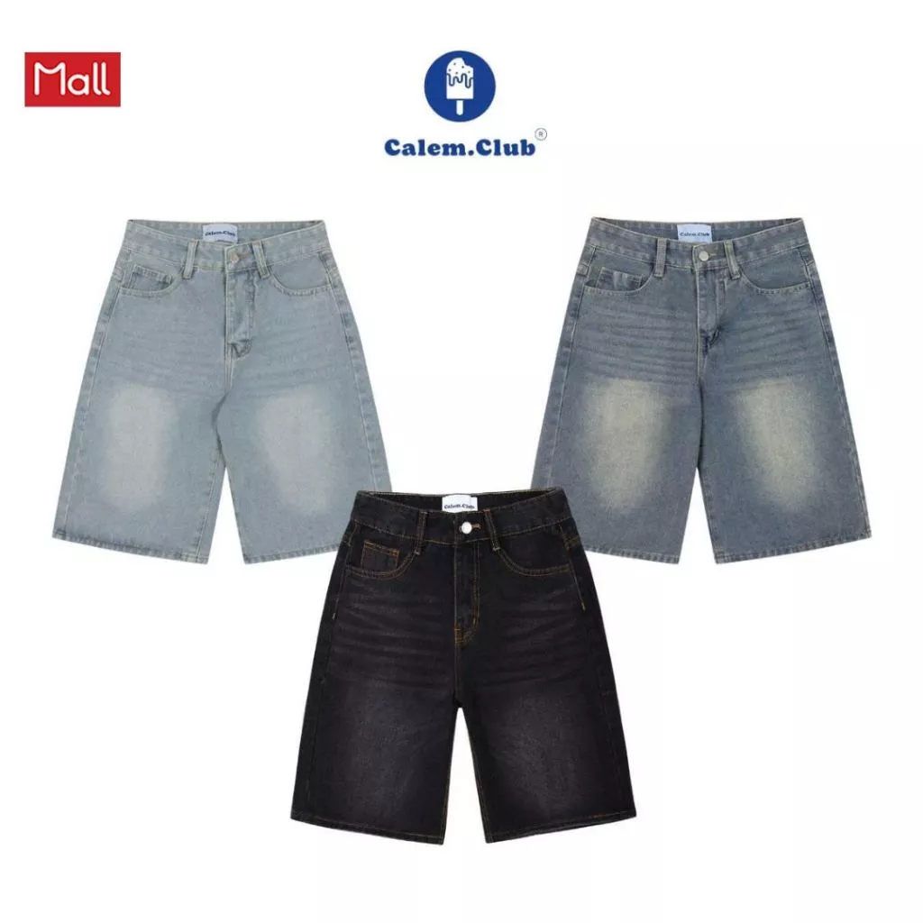 Calem.Club - Quần Short Jean Lửng ống rộng form unisex nam nữ Menswear quần short nữ