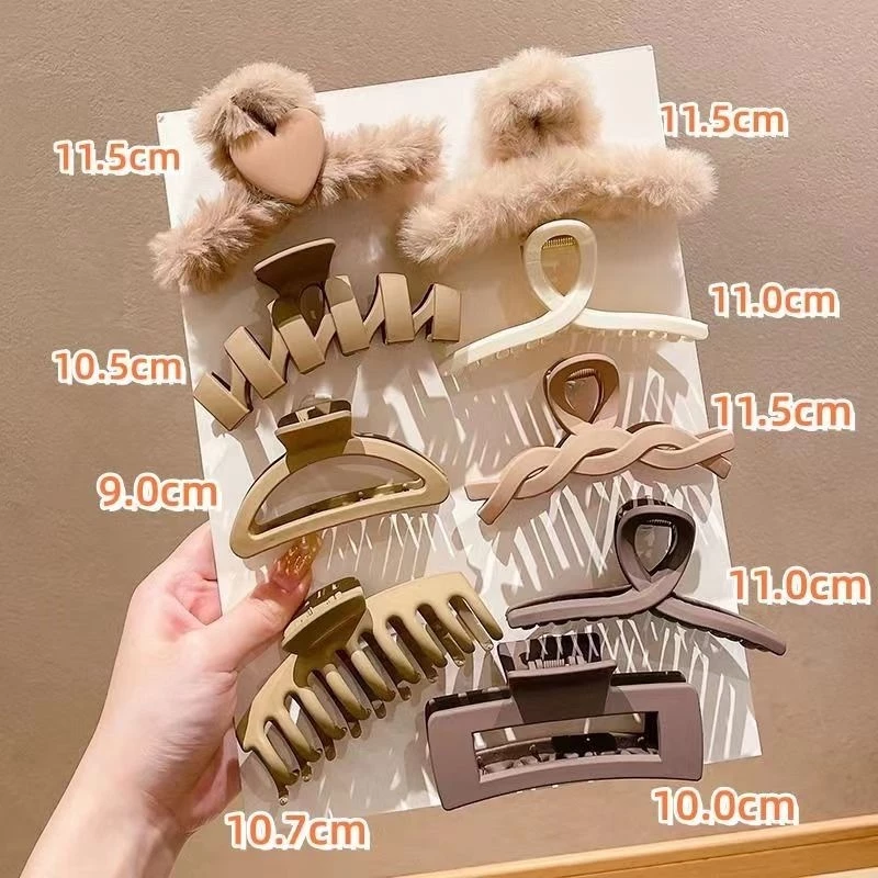 Kẹp Tóc Càng Cua 9 Món Size Lớn Màu Nâu Sữa Mới Sang Trọng acrylic Thích Hợp Cho Tóc Dày Cho Nữ