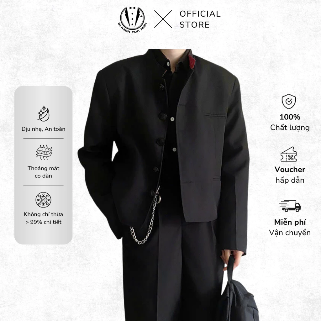 Áo Khoác Blazer Nam Cổ Đứng Phong Cách Nhật Bản Retro Vải Cao Cấp Chống Nhăn Lịch Lãm AVN08 - Blazer For Man