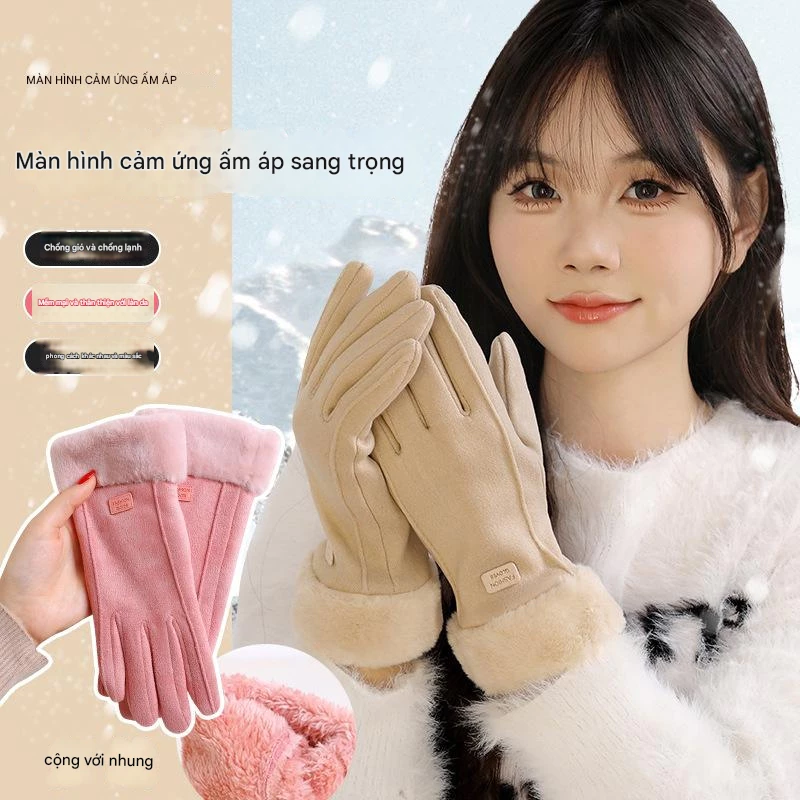 Găng tay nỉ lót lông siêu ấm cho nữ