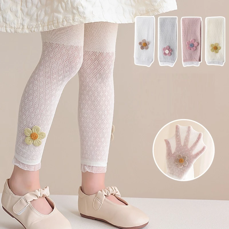 Quần tất lưới mỏng không bàn cho bé gái, quần leggings cotton co giãn 4 chiều đính nhiều họa tiết size từ 1 đến 10 tuổi