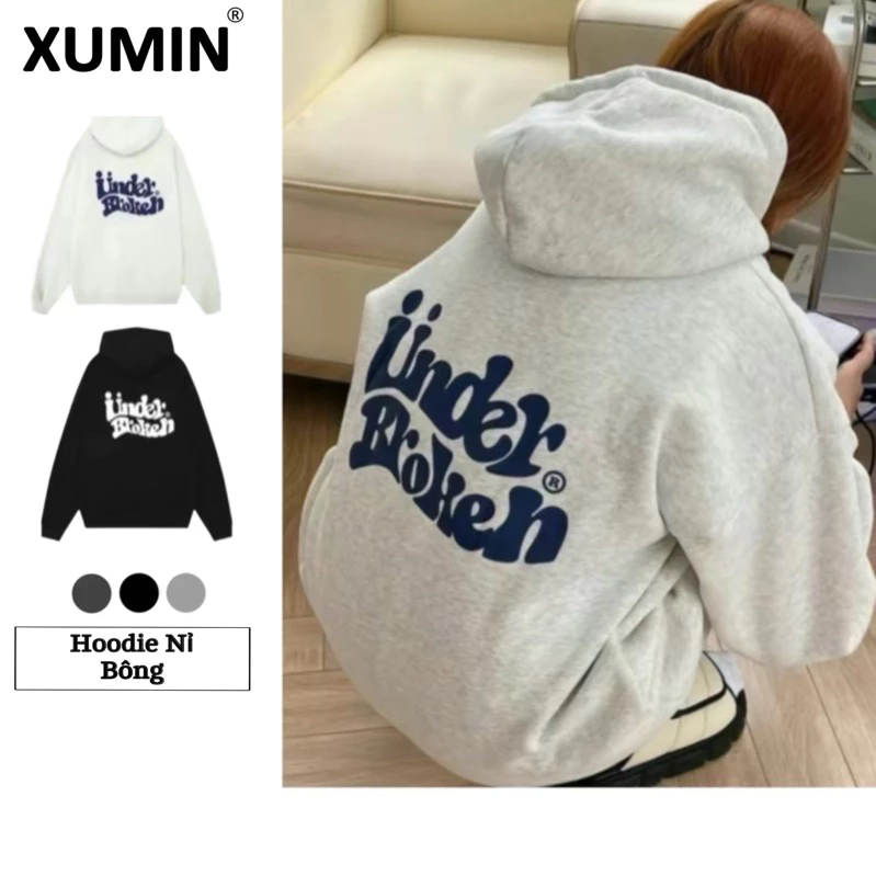 Hoodie Nỉ Bông In Chữ UB 2 Mặt ( Hoodie Chui Nỉ Bông)
