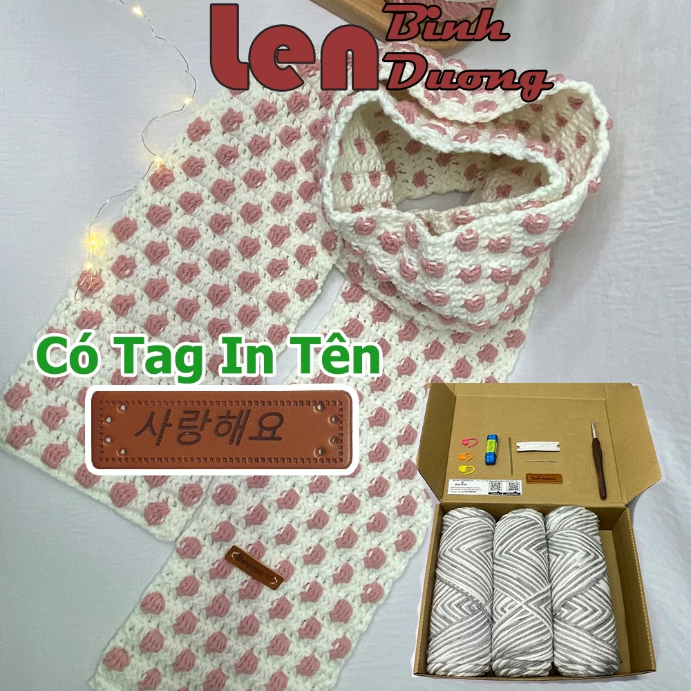 Bộ Nguyên Liệu Đan Móc Khăn Choàng Cổ Có Tag In Tên Theo Yêu Cầu