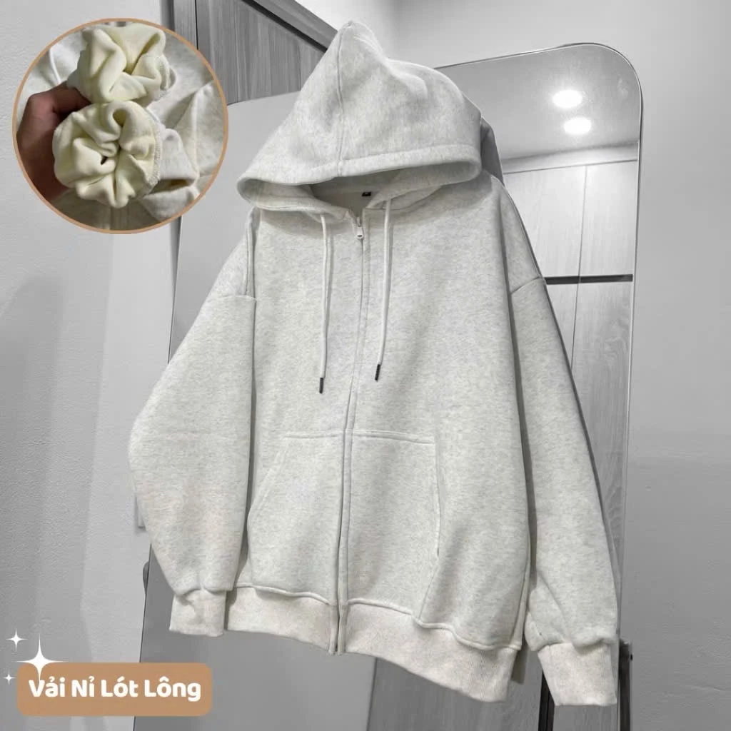 Áo khoác hoodie zip trơn- áo khoác nỉ nam nữ loại nỉ chân cua, da cá, bông form rộng vải dày dặn màu đen xám tiêu
