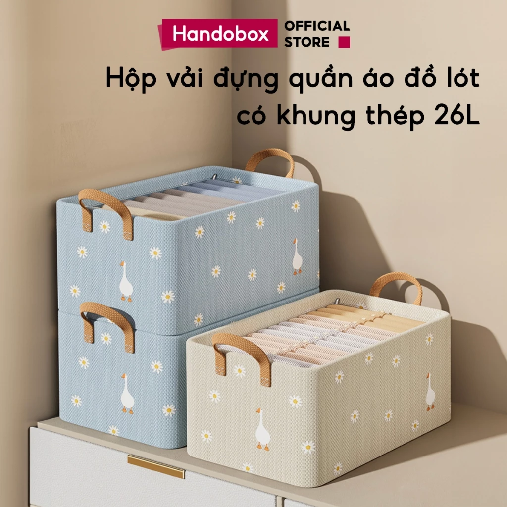 Hộp Vải Đựng Quần Áo Đa Năng Handobox Có Khung Thép Giỏ Đựng Đồ Lót Quần Áo 26L Gấp Gọn Thông Minh