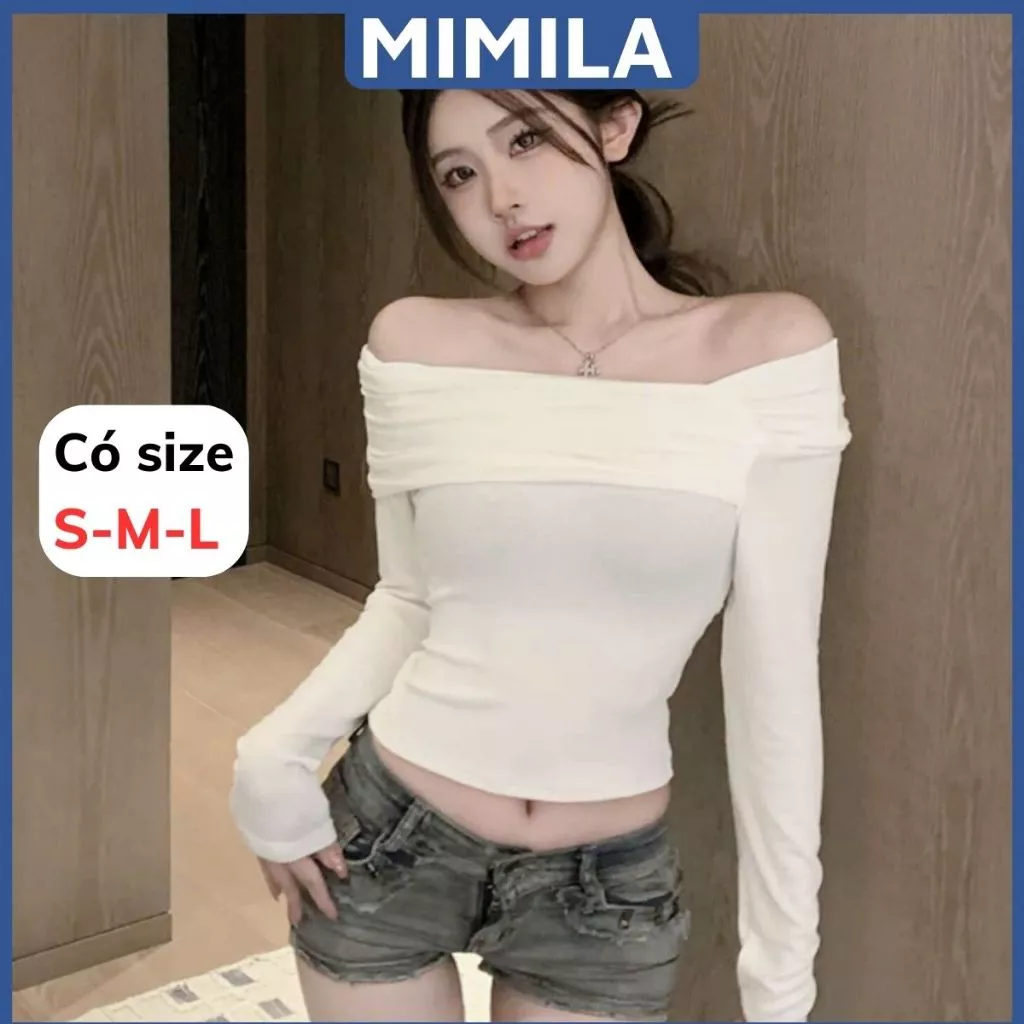 [CÓ SIZE] Áo Thun Trễ Vai Dài Tay Nữ MIMILA Thiết Kế Lệch Vai Sexy Ôm Dáng Dễ Phối Chất Thun Gân Dày - MA269