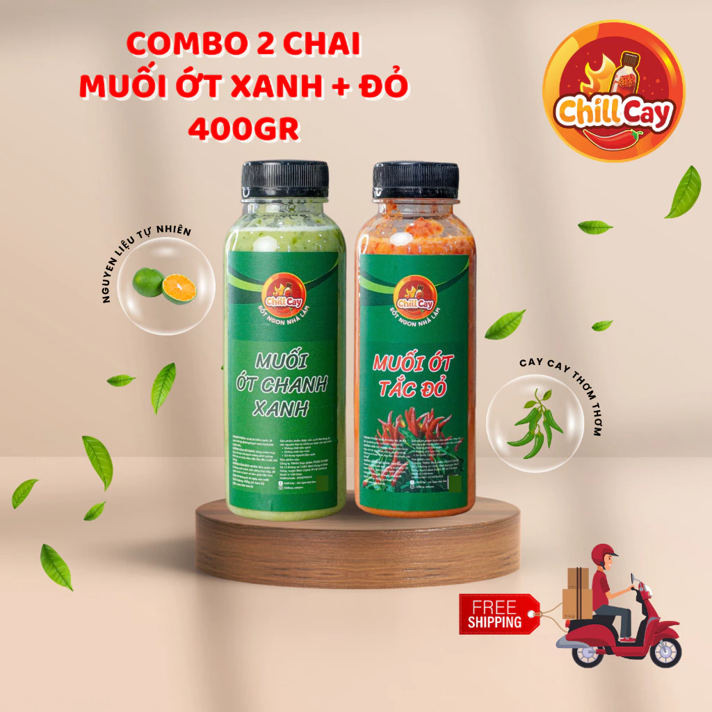 COMBO 2 chai Muối ớt đỏ + muối ớt xanh CHILL CAY  Sốt muối ớt tắc đỏ nhà làm dùng chấm hoặc trộn SIÊU NGON chai 150g
