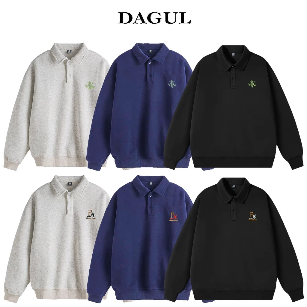 (M-06) Áo Polo Sweater DAGUL Nam Nữ Unisex Logo Thêu Nổi Chất Liệu Nỉ Ép 2 Da Mặc Không Bị Sù Vải