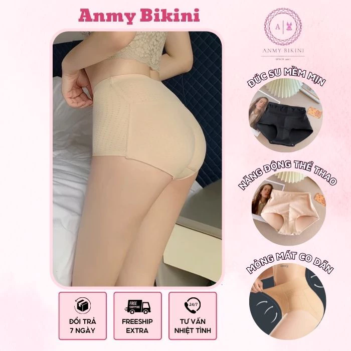 Quần Lót Độn Mông Đúc Su Gen Bụng Thông Hơi Nâng Mông 0,8cm Cao Cấp Cạp Cao Không Lộ Viền