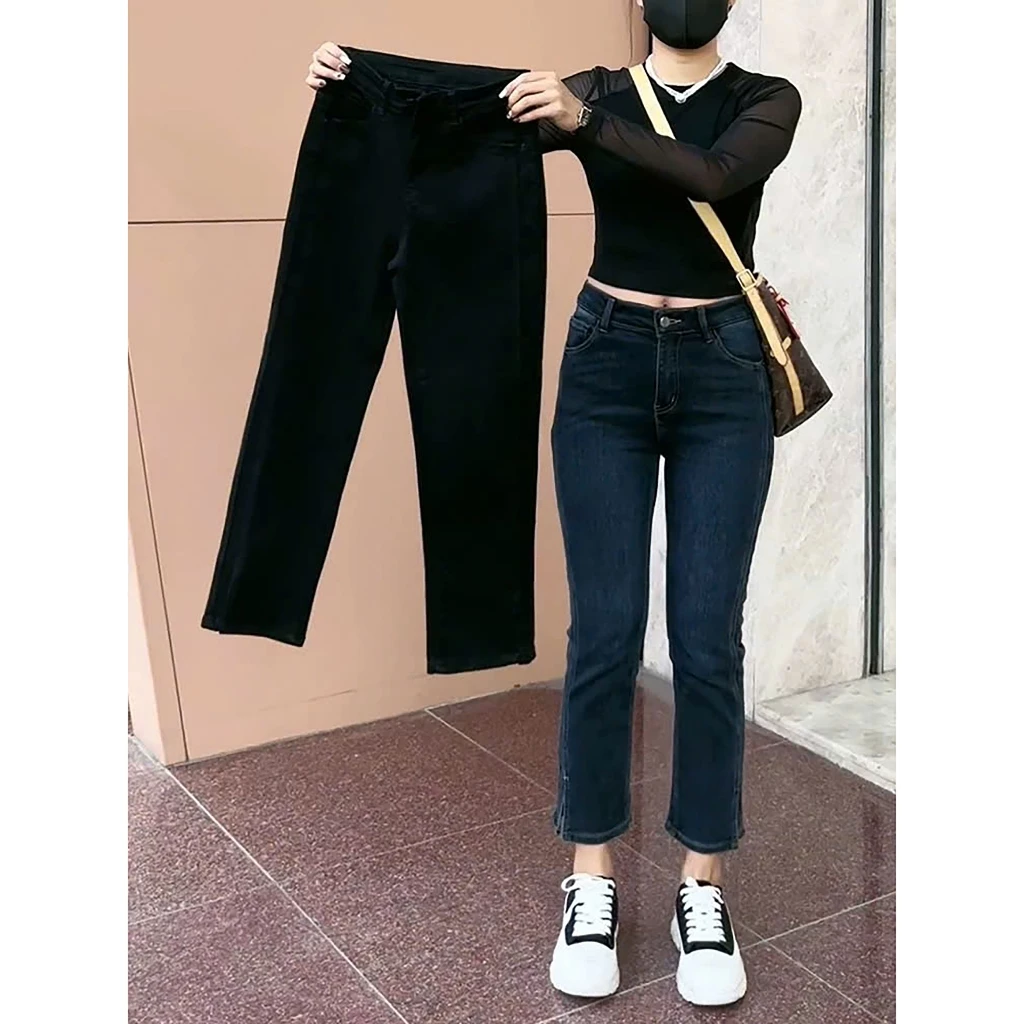 Quần Jeans Nữ BigSize 9 Tấc Lưng Cao, Co Dãn Mạnh, Lai Xẻ 55-90kg 0146 Moli Jean