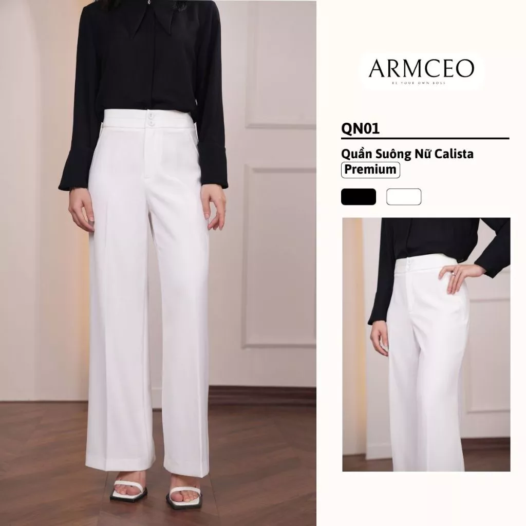 Quần suông nữ cách điệu Calista ARMCEO chất liệu chéo ý bamboo cao cấp, form dáng sang trọng tôn dáng tối đa