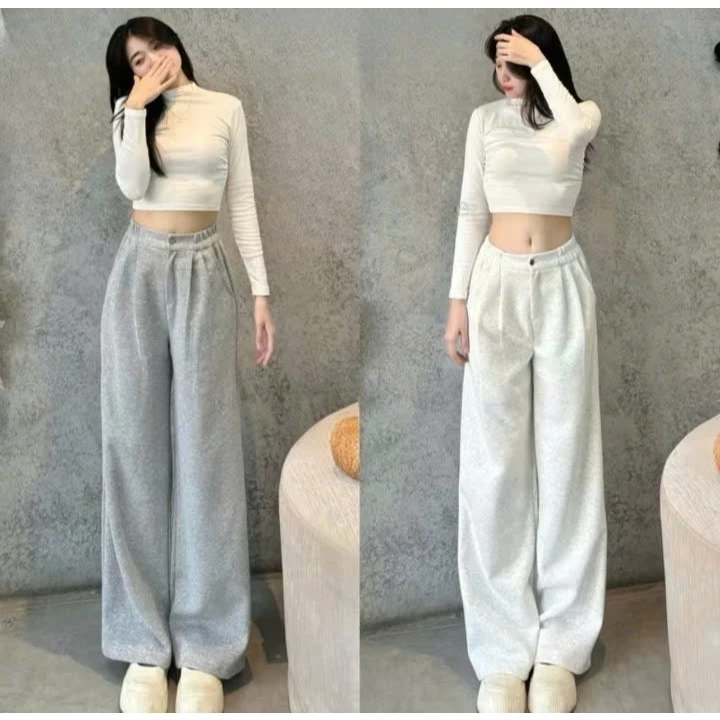 QUẦN NỈ NỮ ỐNG RỘNG VẢI NỈ ÉP Mịn Loại 1 Dày Dặn Form Dài Rộng Thể Thao Cá Tính MA99