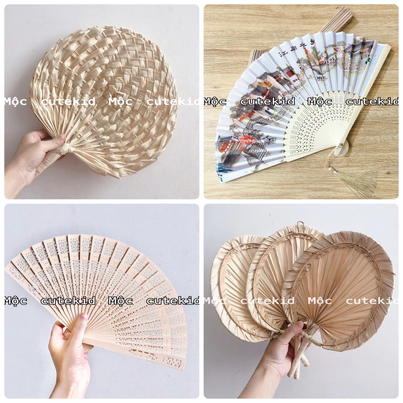 Quạt lá cọ, quạt mo, quạt cầm tay - sử dụng để quạt mát, phụ kiện chụp hình, phối đồ truyền thống