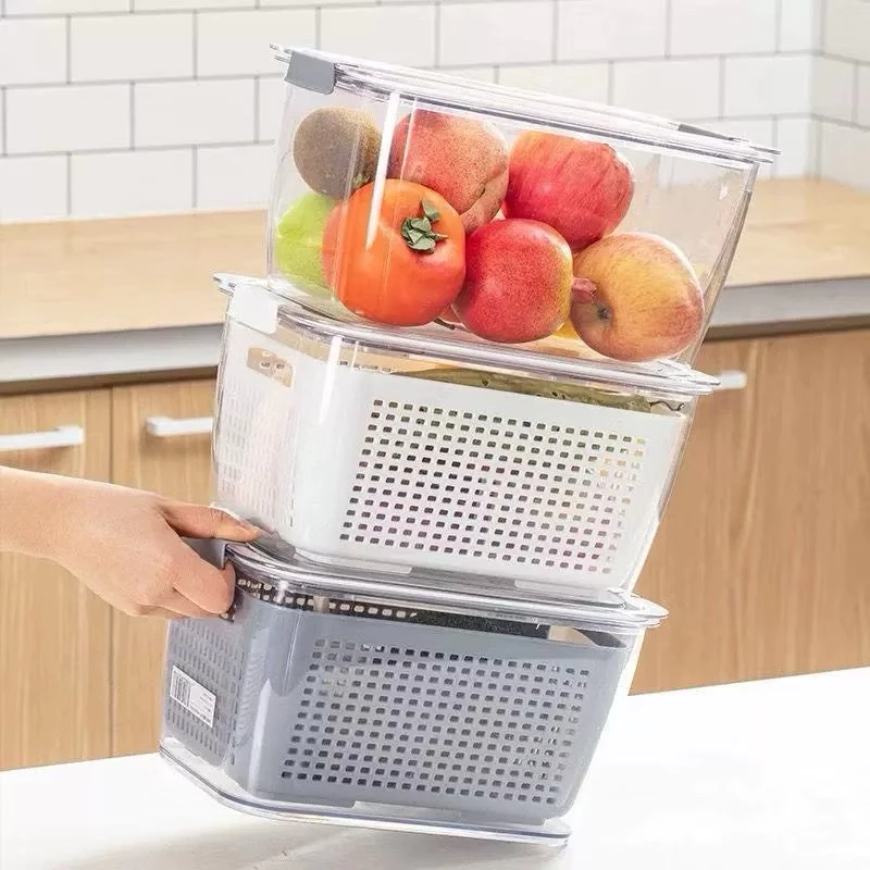 Hộp đựng thực phẩm 2 lớp Hokori, Hộp bảo quản thức ăn có lỗ thoát nước Việt Nhật (MS 6588 6589)