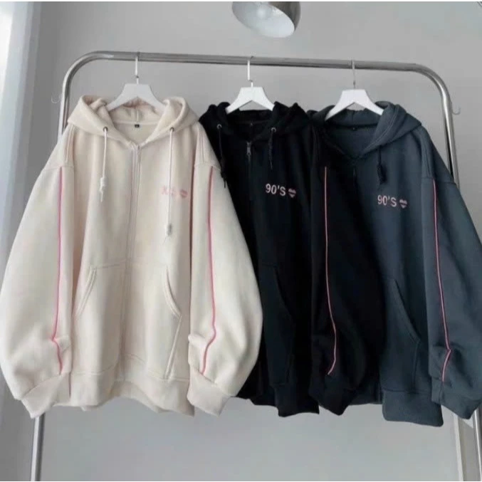 Áo  Khoác Hoodie Zip  Nỉ Thêu ICON TRÁI TIM 90S Tay Bồng Nhiều Màu Form Rộng Unisex Nam Nữ_F.S.Shop68