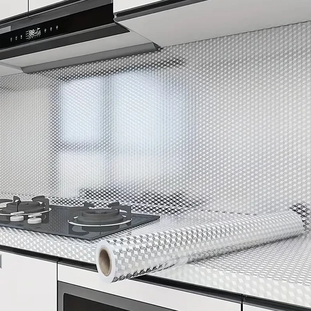 Giấy dán bếp tráng nhôm cách nhiệt khổ 1.2mx0.5m (màu vàng, màu bạc)