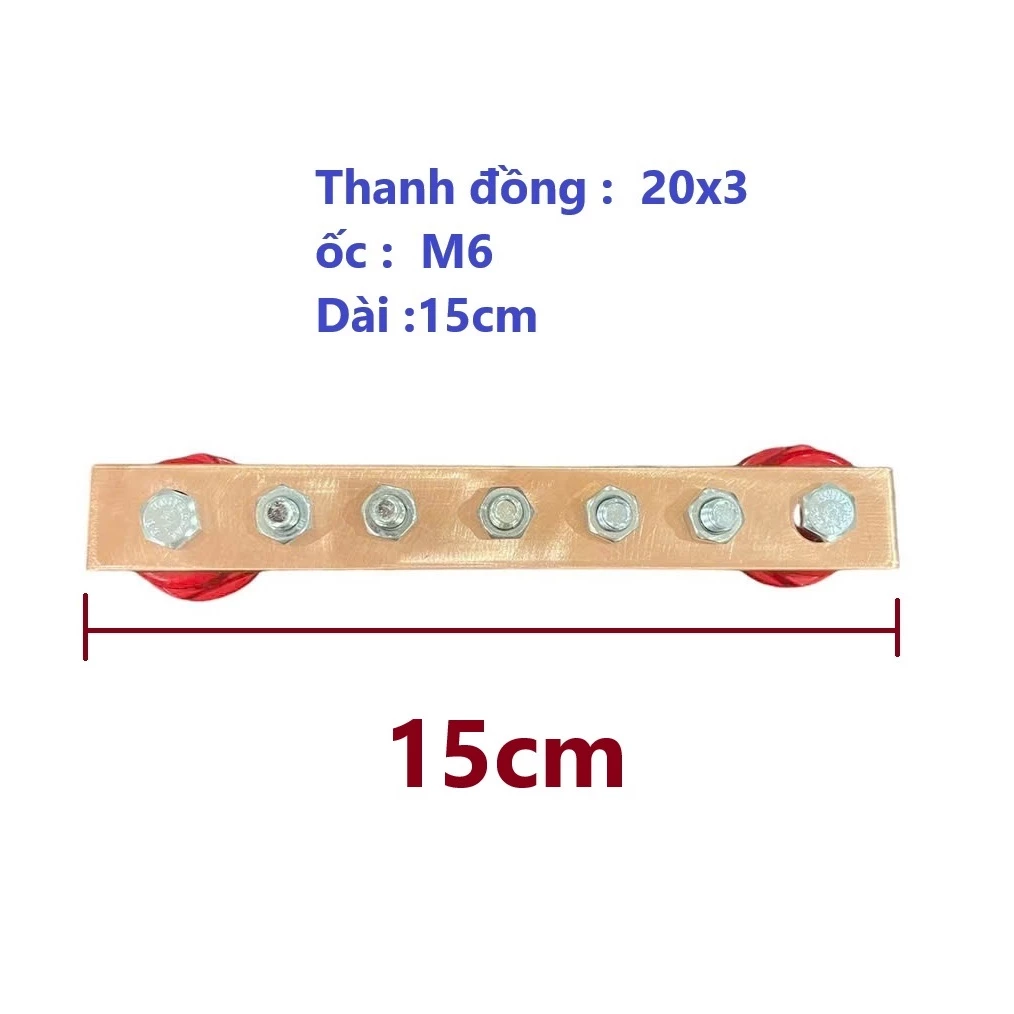 Thanh Đồng Tiếp địa, Cầu Trung Tính, Cầu mát - Đồng đỏ BUSBAR bấm lỗ các kích thước
