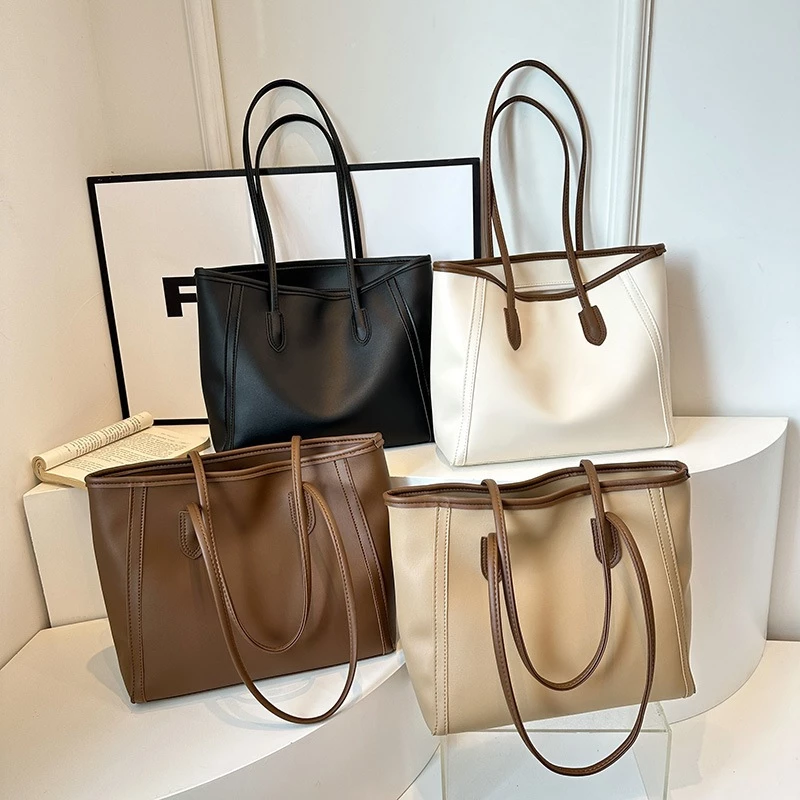 Túi tote da công sở thanh lịch hàng Dây kéo vai cổ điển phong cách retro có sức chứa lớn thoải mái thích hợp đi lại