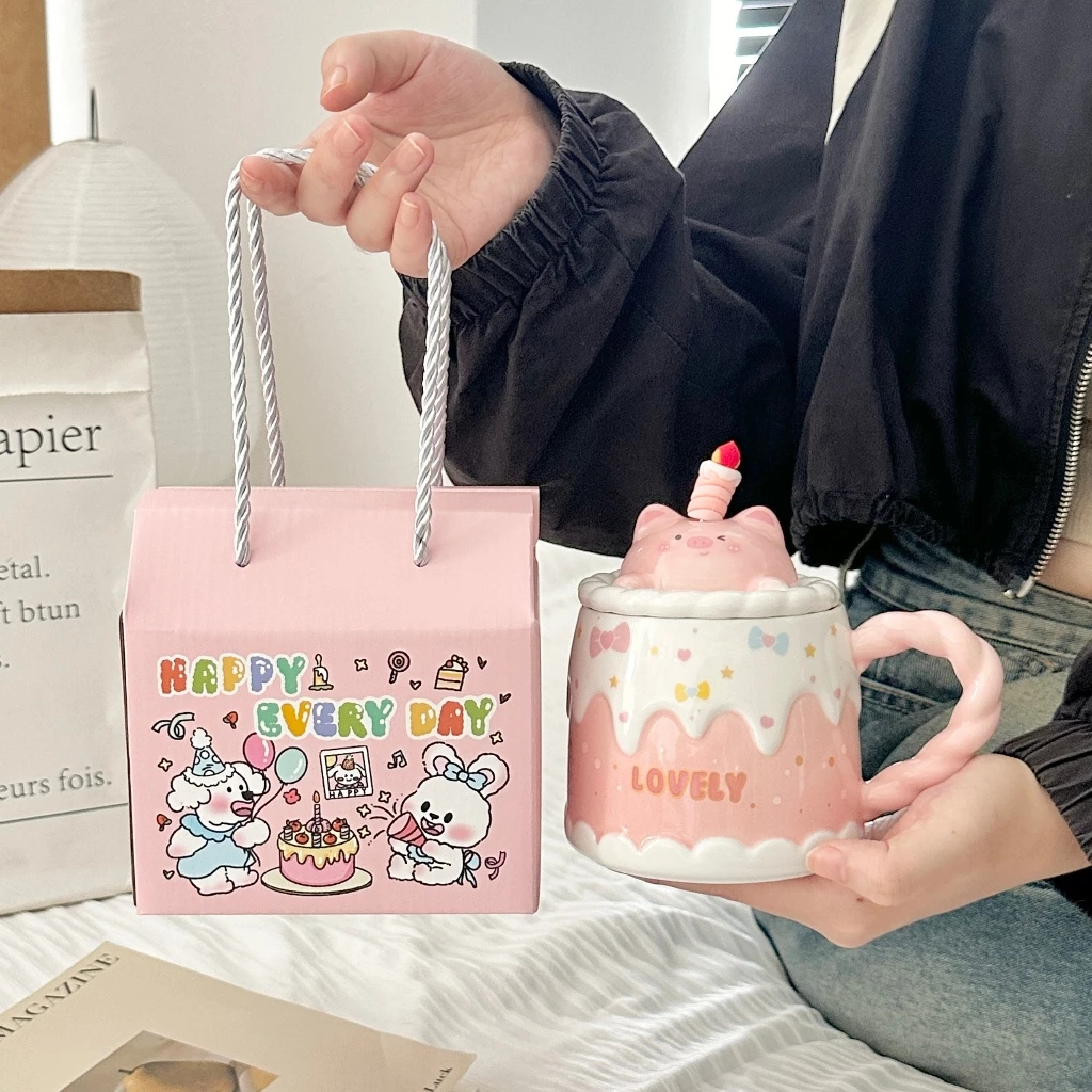 Món quà sinh nhật Cốc uống nước bằng gốm hình bánh dễ thương hình bánh 400ml DGB 03