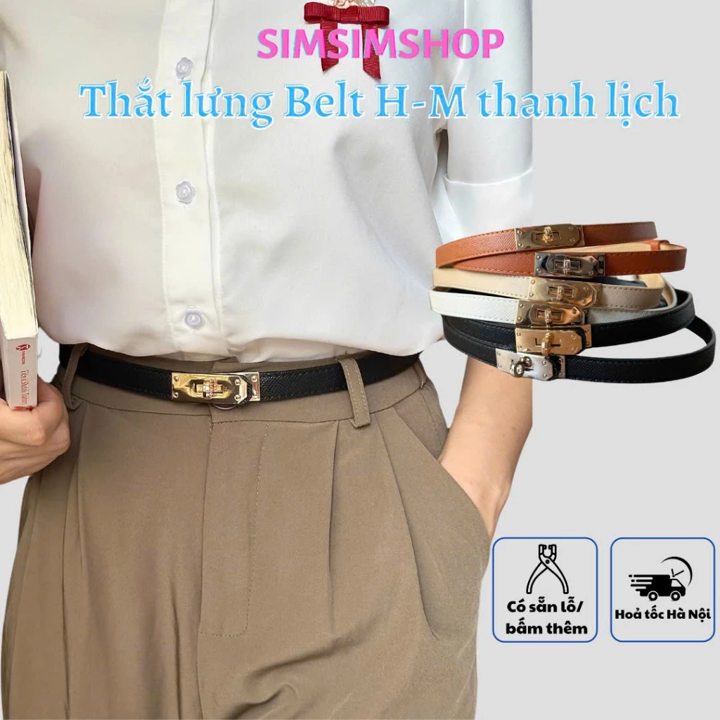 Thắt lưng da HM bản nhỏ thời trang cao cấp dễ phối đồ - đai váy H. M thời trang thanh lịch belt HM