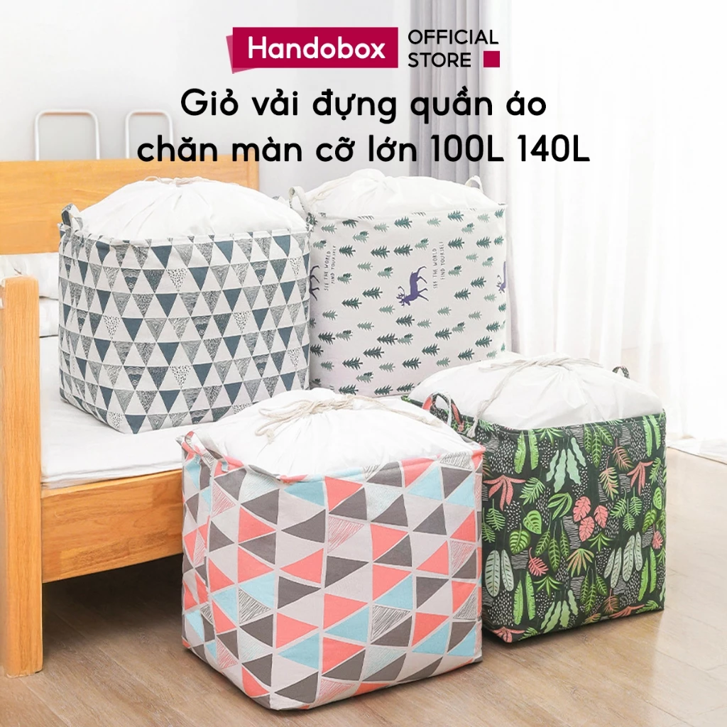 Giỏ Đựng Quần Áo Chăn Màn Handobox Cỡ Lớn 100L 140L Chống Nước, Túi Vải Đựng Đồ Quần Áo Gấp Gọn