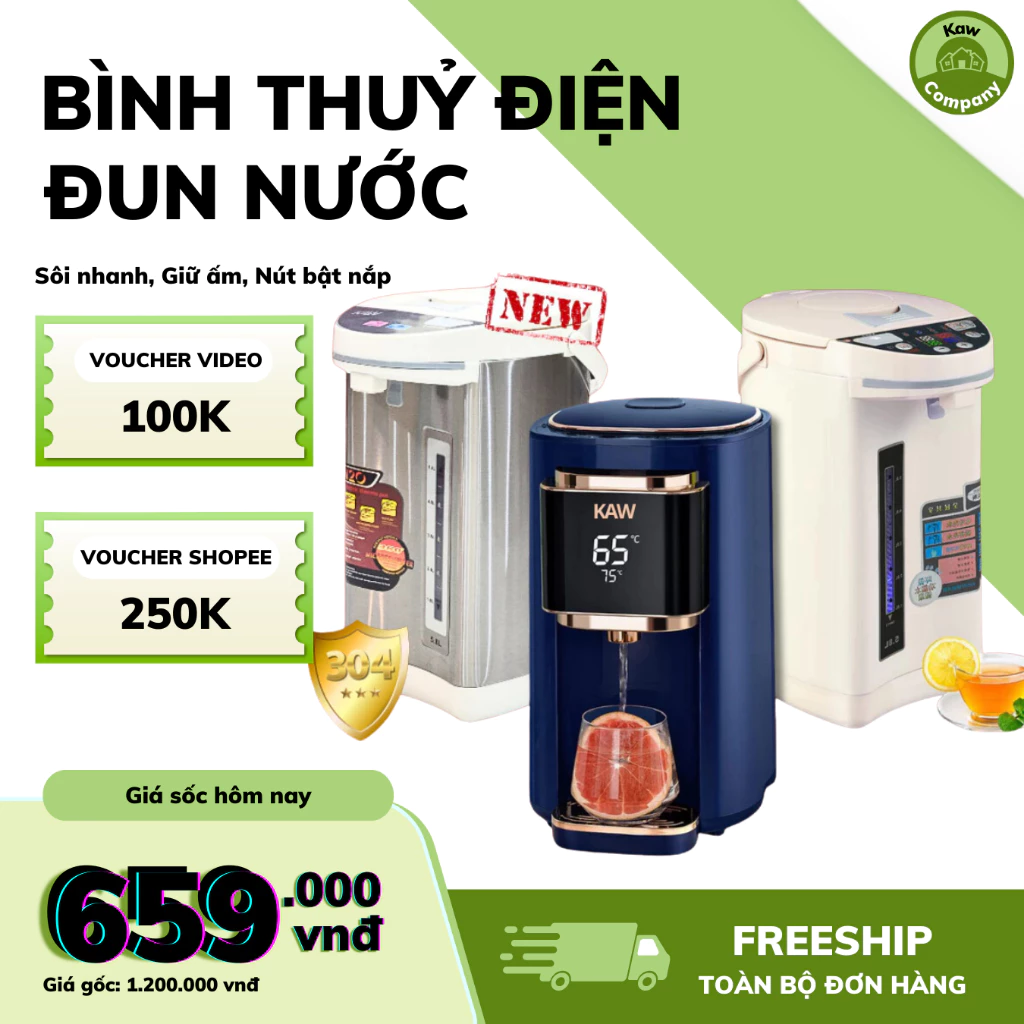 Bình Thủy Điện Đun Nước Nóng 5.8L Kaw công suất 750W - Bình Đun Nước Siêu Tốc, Tiết kiệm điện