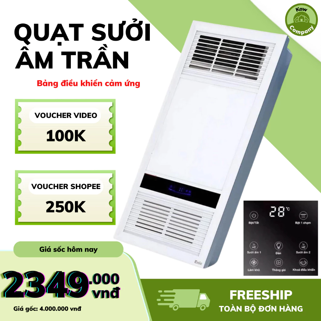 Quạt sưởi âm trần phòng tắm TLC tích hợp đèn LED đa chức năng Sưởi ấm, Thông gió, Quạt mát, Hút ẩm, Chiếu sáng