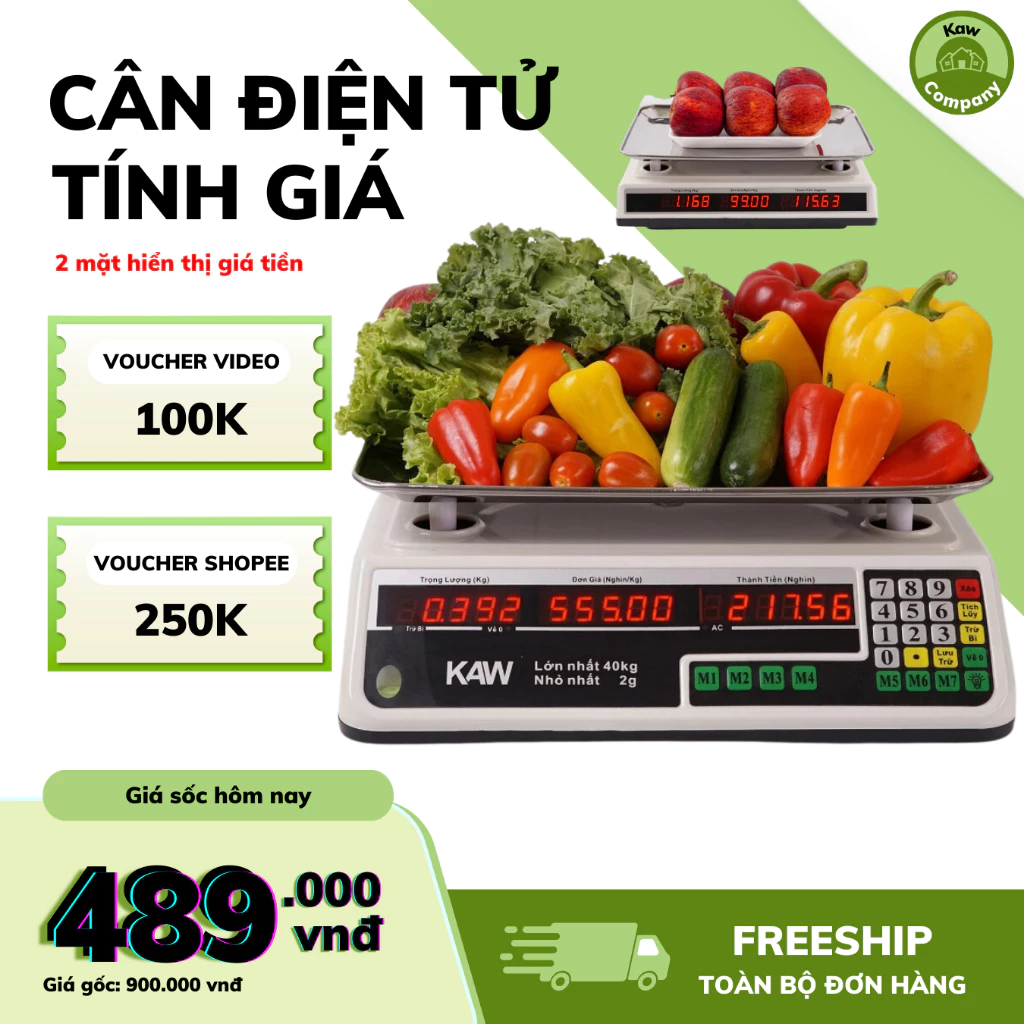 Cân Điện Tử Tính Tiền KAW 40KG Tiếng Việt 2 Mặt Hiển Thị Chống Nước, Dễ Sử Dụng, Chính Xác, Pin Khỏe