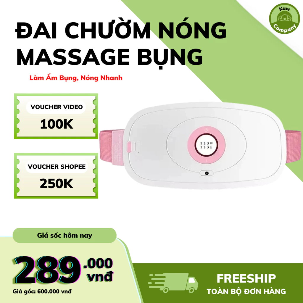 Đai Chườm Nóng Massage Bụng KAW Làm Ấm Bụng, Nóng Nhanh, Giảm Đau Bụng Kinh, Sạc Tích Điện