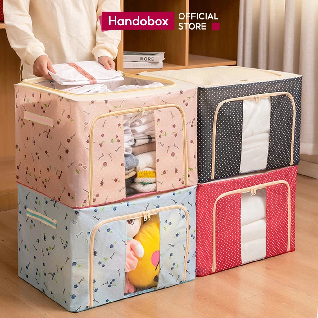 Hộp Đựng Quần Áo Khung Thép Handobox Cỡ Lớn, Túi Đựng Quần Áo Chăn Màn Đồ Lót Gấp Gọn Tủ Chia Ngăn