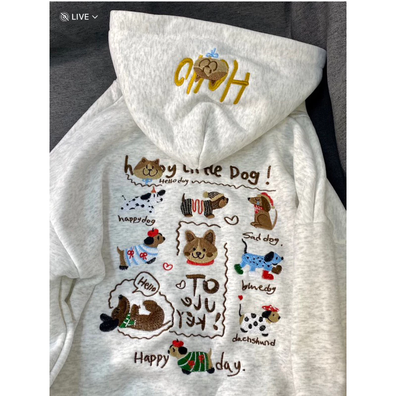 Áo Khoác Hoodie Zip Happy Day Thêu Chữ Dành Cho Mùa Đông